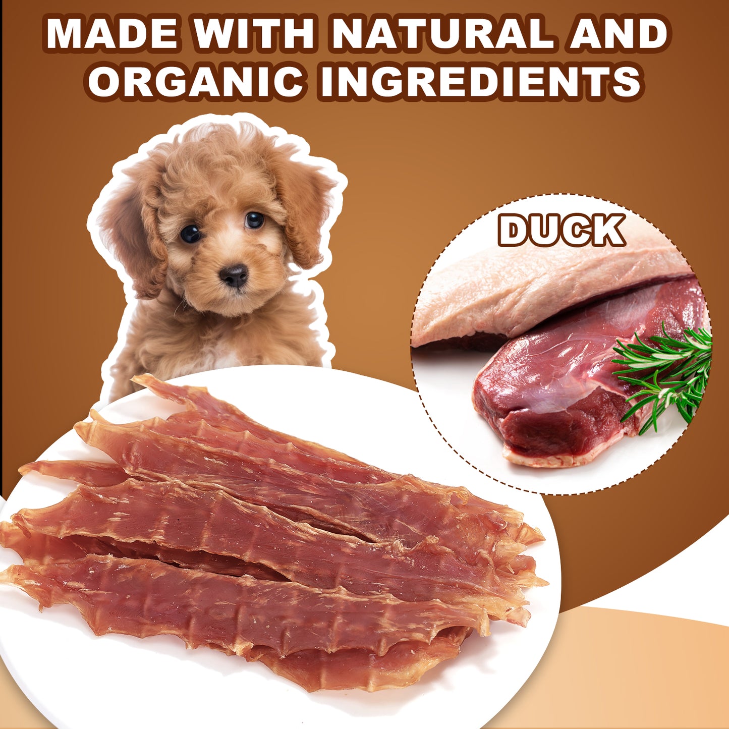 HUWZZE Duck Breast Jerky for Dogs, Natural Dog Treats Chewy Snacks Made with Real Duck Breast 10.6 oz