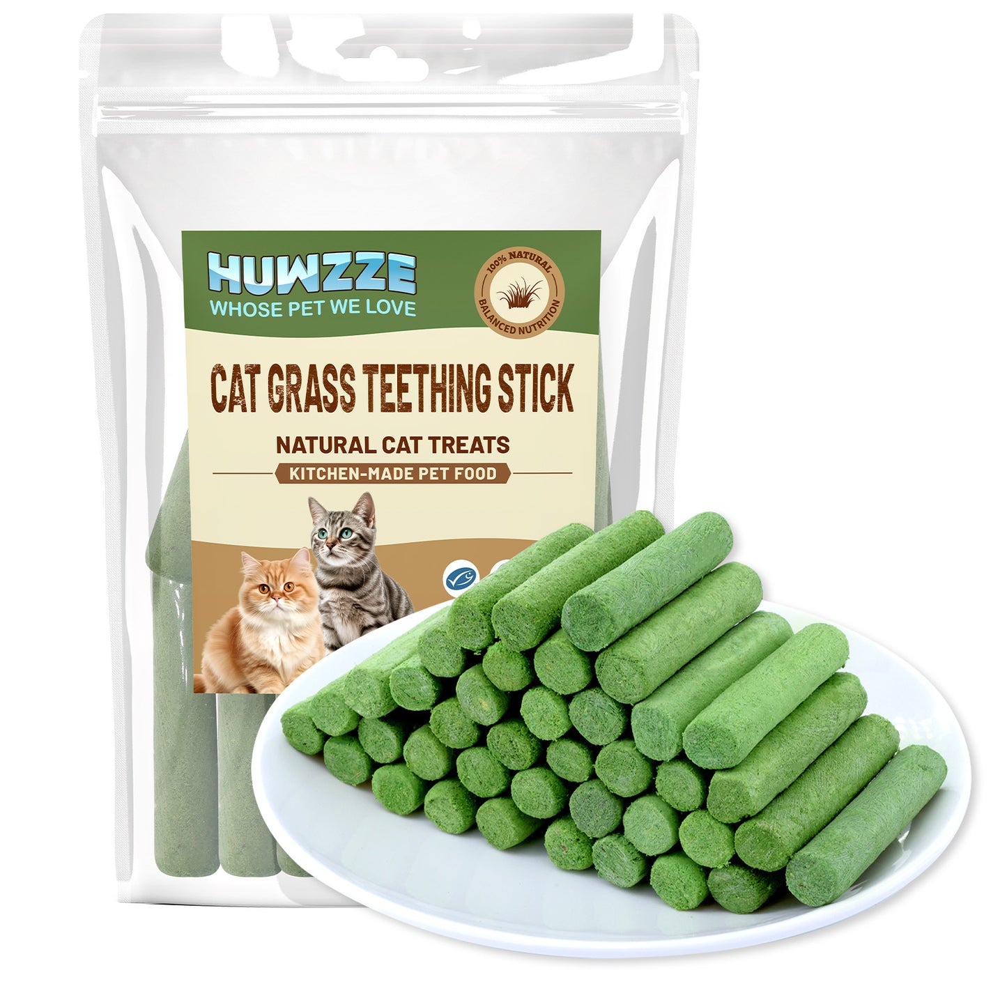 HUWZZE Cat Grass Teething Stick for Cats, 100% Natural Cat Treats Snacks Edible Cat Chew Toys for Teeth Cleaning and Hairball Removal in Cats 4.6 oz