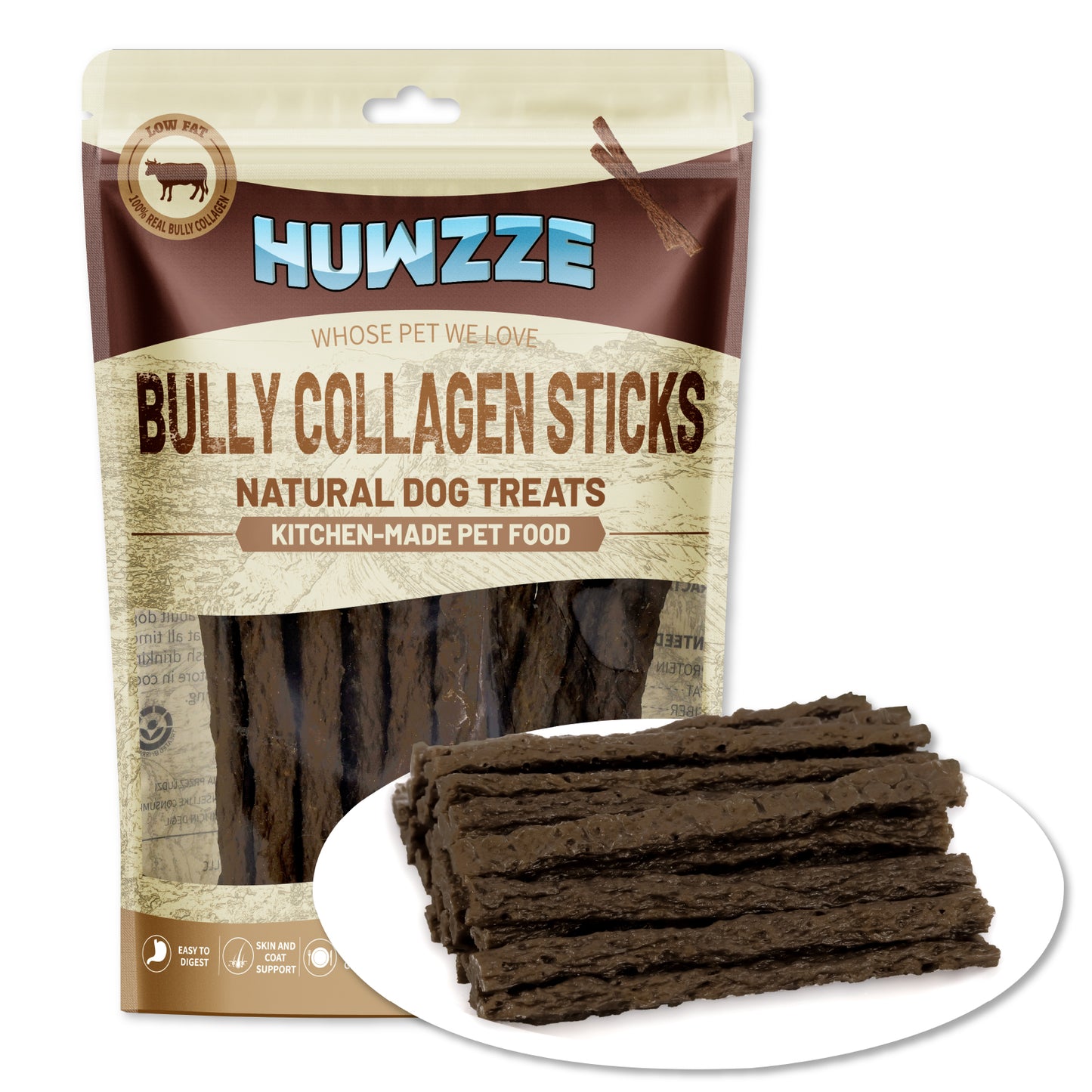 HUWZZE Bully Collagen Sticks for Dogs, Rawhide Free Dog Treats Chewy Snacks 14.1 oz