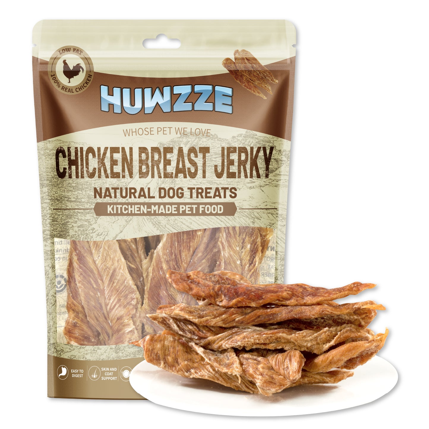 HUWZZE Chicken Jerky for Dogs, Made with 100% Real Chicken Breast, Grain Free Dog Treats 14.1 oz