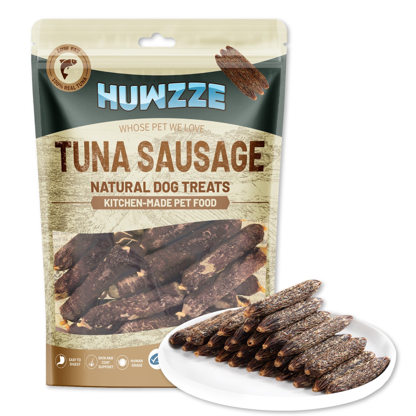 HUWZZE Tuna Sausage for Dogs & Cats, Human Grade Dog Treats Snacks 14.1 oz