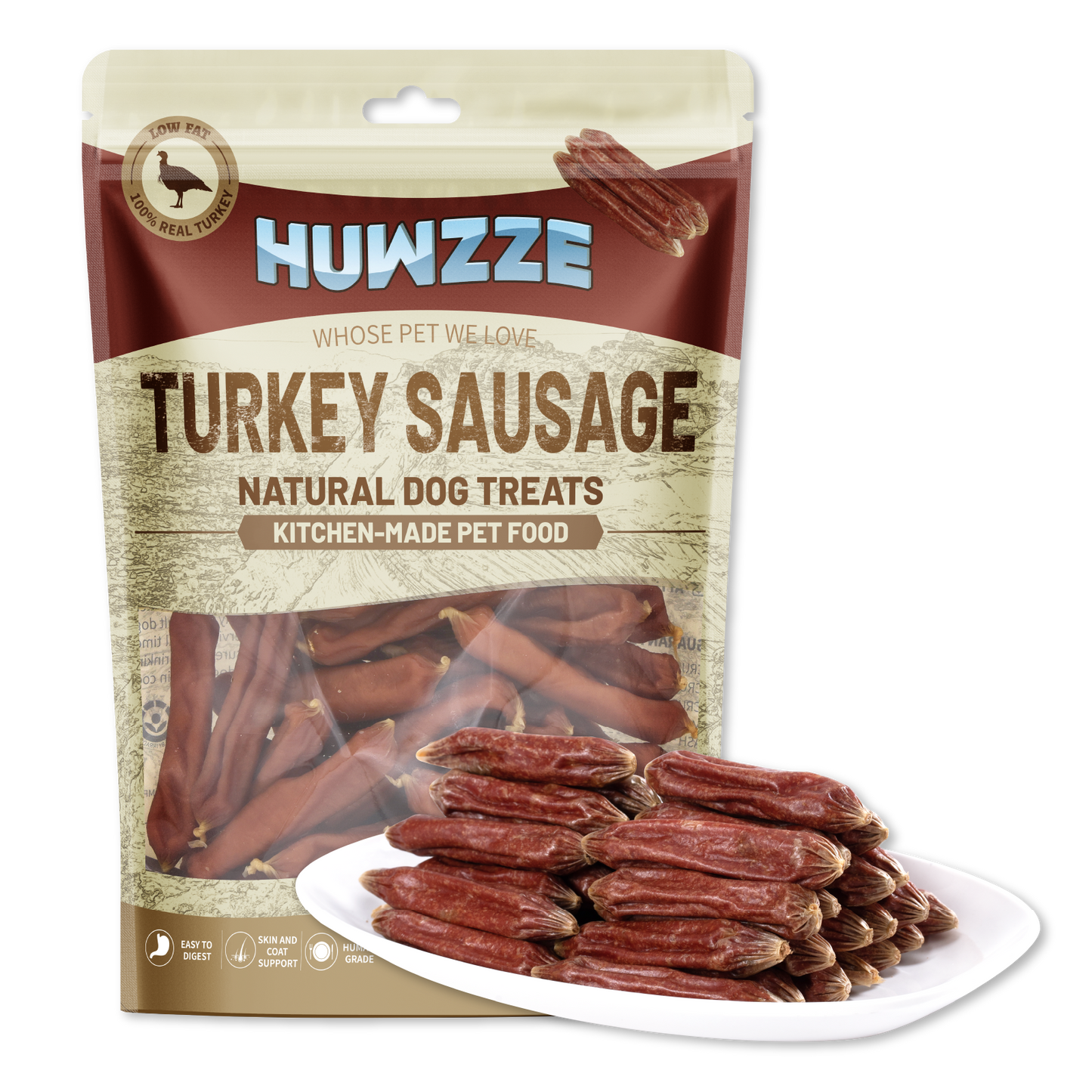 HUWZZE Turkey Sausage for Dogs & Cats, Human Grade Dog Treats Snacks 14.1 oz