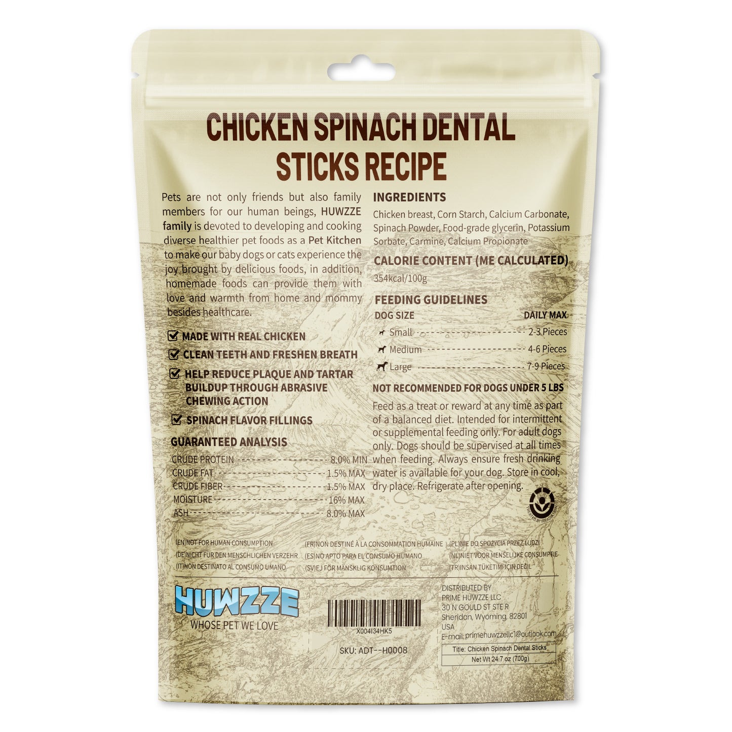 HUWZZE Dental Chews for Dogs, Chicken Spinach Dental Sticks Dog Treats Chewy Snacks, Oral Care and Hygiene Chews 24.7 oz