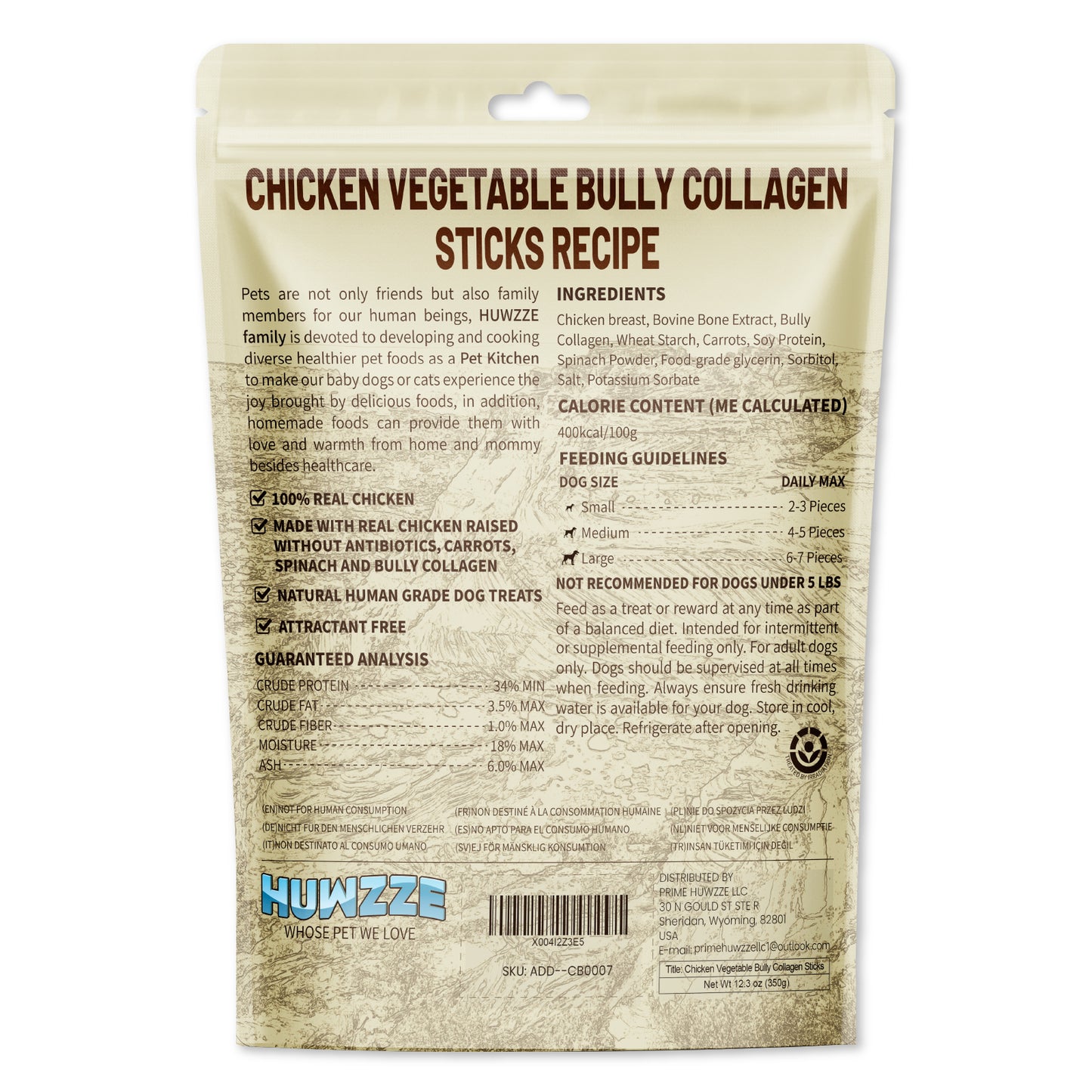HUWZZE Chicken Vegetable Bully Collagen Sticks for Dogs, Rawhide Free Dog Treats Chewy Snacks 12.3 oz