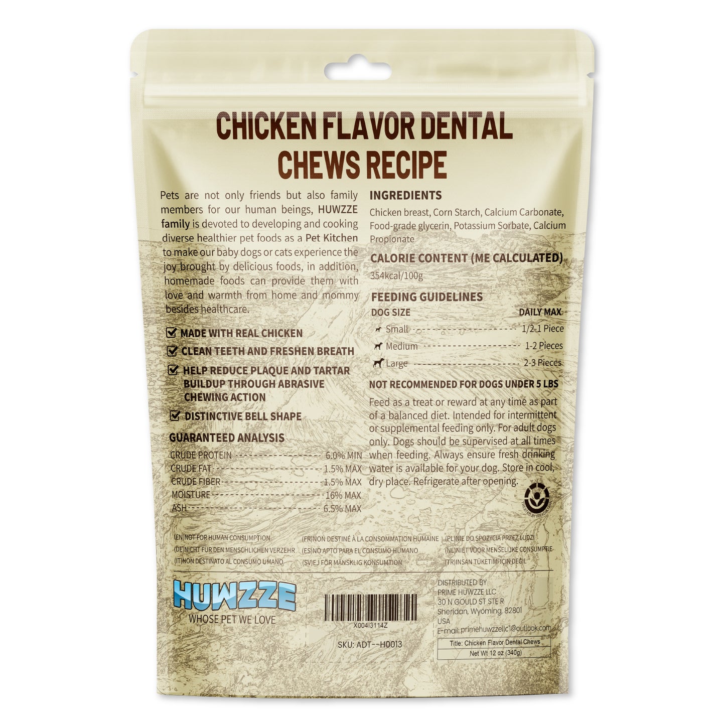 HUWZZE Dental Chews for Dogs, Chicken Flavor Dental Dog Treats Chewy Snacks, Bell-shaped Oral Care and Hygiene Chews 12 oz