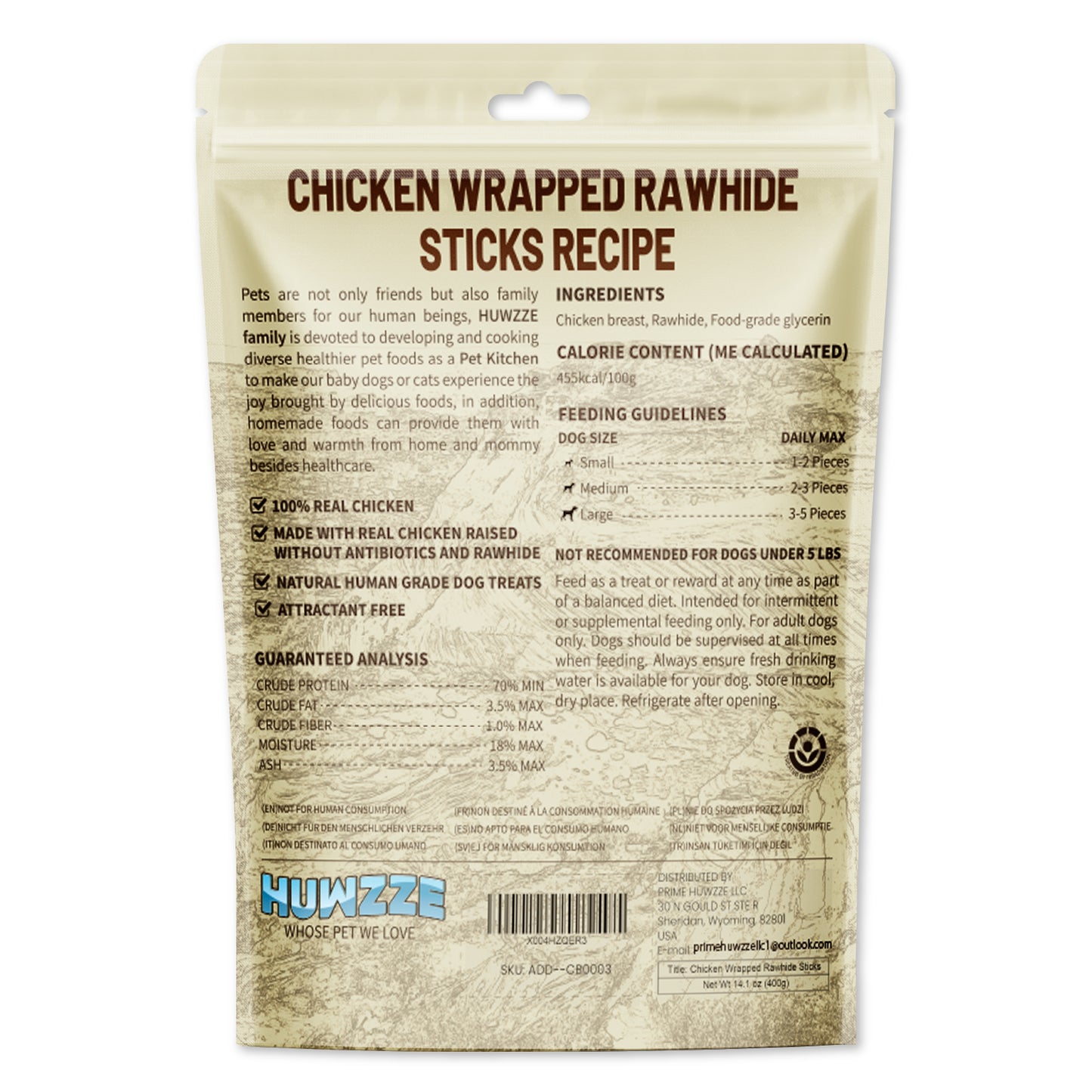 HUWZZE Chicken Wrapped Rawhide Sticks, Grain Free Dog Treats Chewy Snacks 14.1 oz