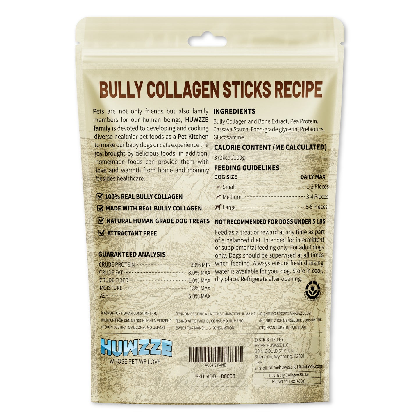 HUWZZE Bully Collagen Sticks for Dogs, Rawhide Free Dog Treats Chewy Snacks 14.1 oz