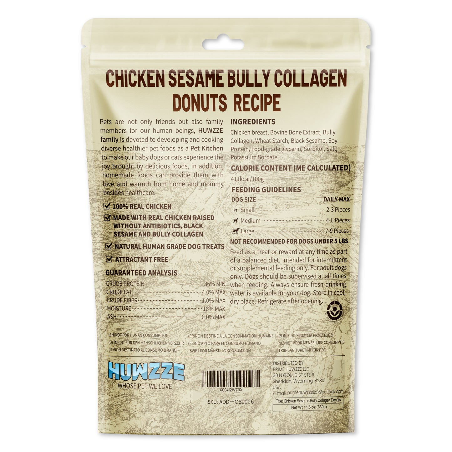 HUWZZE Chicken Sesame Bully Collagen Donuts for Dogs, Rawhide Free Dog Treats Chewy Snacks 11.6 oz