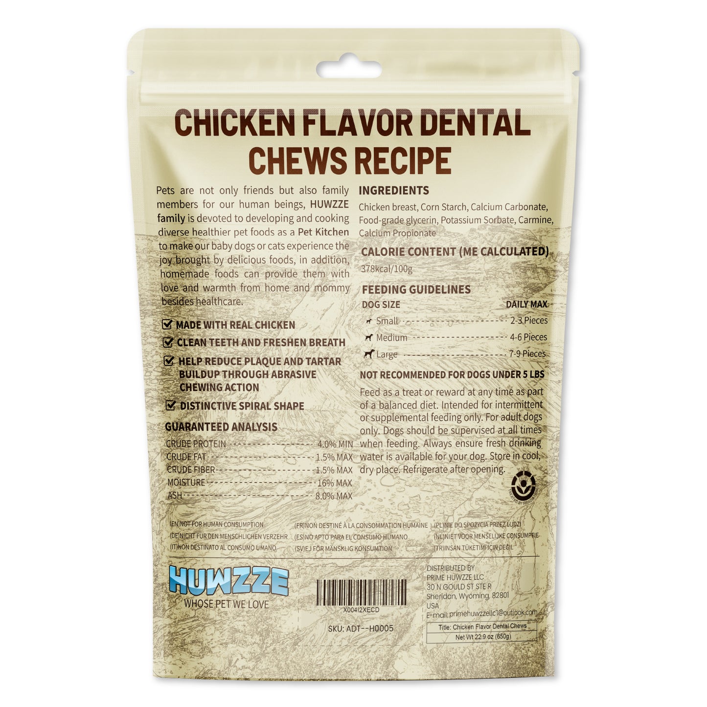 HUWZZE Dental Chews for Dogs, Chicken Flavor Dental Dog Treats Chewy Snacks, Oral Care and Hygiene Chews 22.9 oz