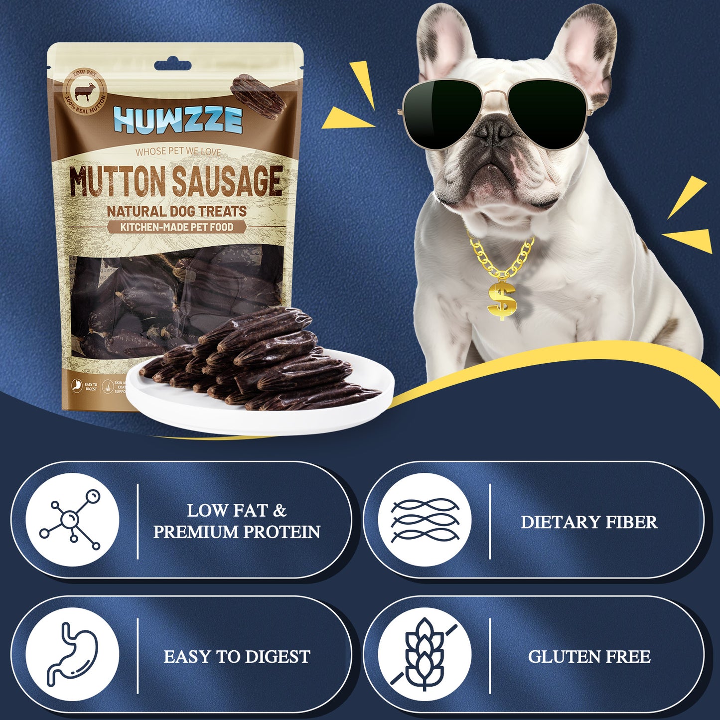 HUWZZE Mutton Sausage for Dogs & Cats, Human Grade Dog Treats Snacks 14.1 oz