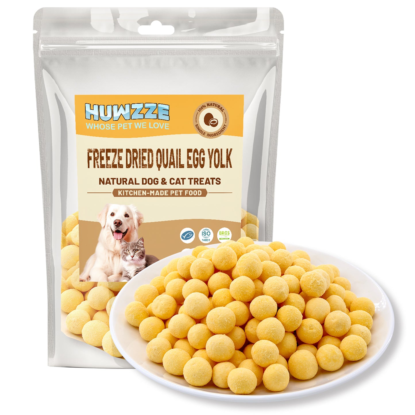 HUWZZE Freeze Dried Quail Egg Yolk Treats for Cats & Dogs, Single Ingredient All Natural Dog Treats Snacks-Grain Free Pet Food Perfect for Training 7.8 oz