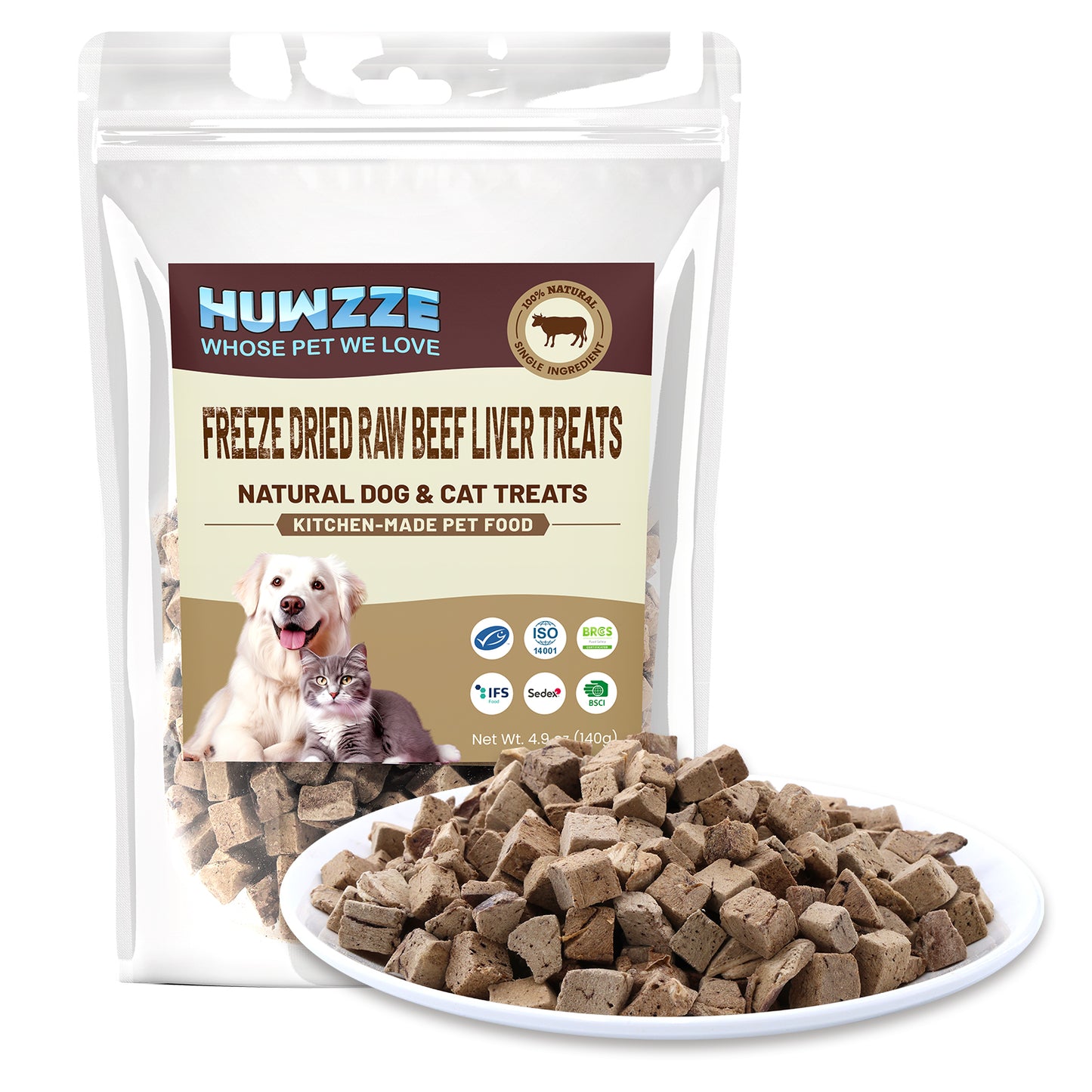 HUWZZE Freeze Dried Beef Liver Treats for Cats & Dogs, Single Ingredient All Natural Dog Treats Snacks-Grain Free Pet Food Perfect for Training 4.9 oz