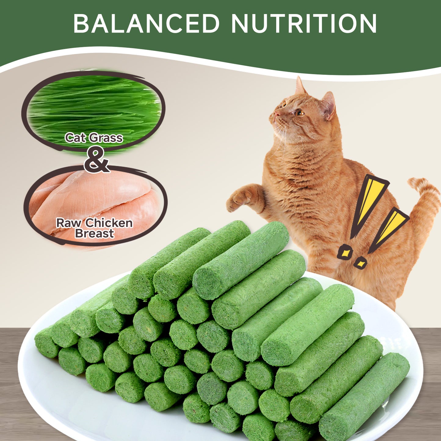 HUWZZE Cat Grass Teething Stick for Cats, 100% Natural Cat Treats Snacks Edible Cat Chew Toys for Teeth Cleaning and Hairball Removal in Cats 4.6 oz