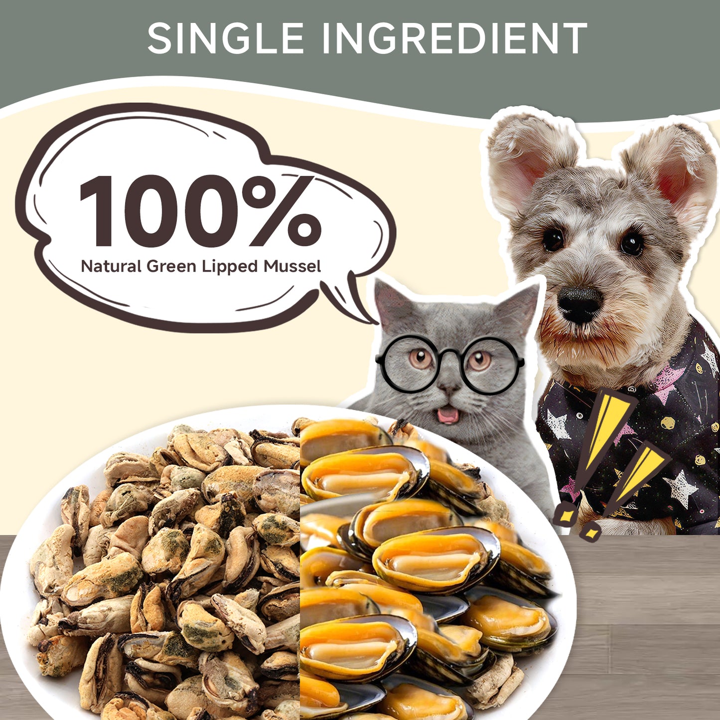 HUWZZE Freeze Dried Green Lipped Mussel Treats for Cats & Dogs, Single Ingredient All Natural Dog Treats Snacks-Human Grade Pet Food Perfect for Training 3.2 oz