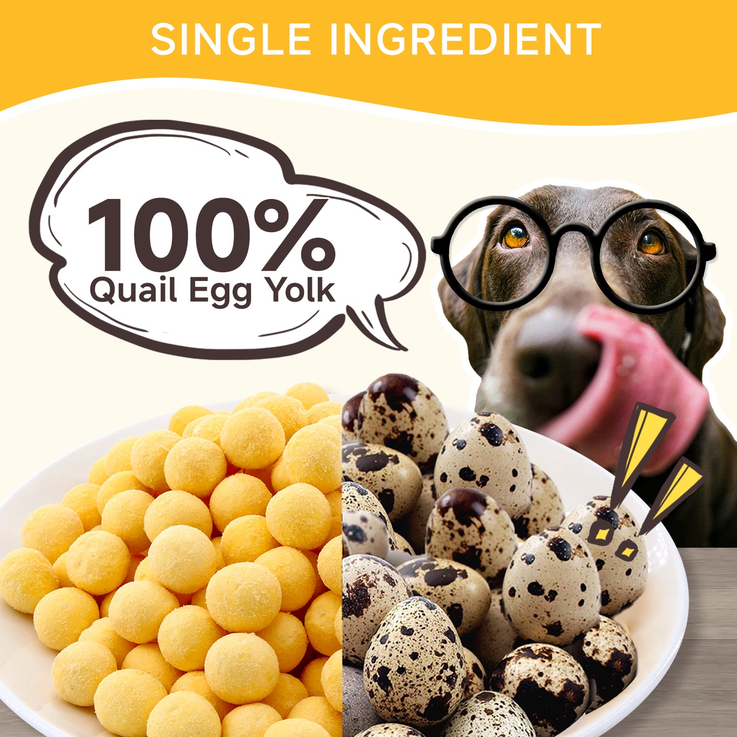 HUWZZE Freeze Dried Quail Egg Yolk Treats for Cats & Dogs, Single Ingredient All Natural Dog Treats Snacks-Grain Free Pet Food Perfect for Training 7.8 oz