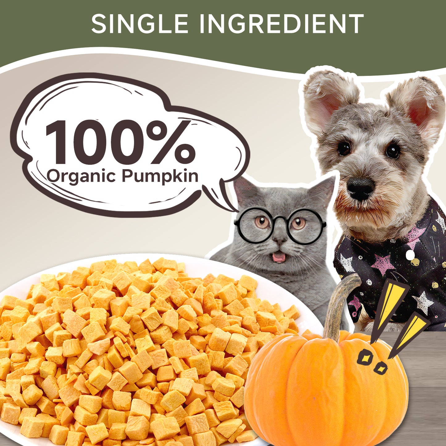 HUWZZE Freeze Dried Organic Pumpkin Treats for Cats & Dogs, Single Ingredient All Natural Dog Treats Snacks-Diabetic Friendly Pet Food Perfect for Training 1.9 oz