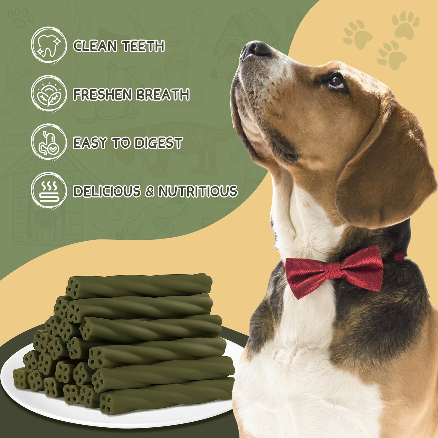 HUWZZE Dental Chews for Dogs, Chicken Spinach Twisted Dental Sticks Dog Treats Chewy Snacks, Oral Care and Hygiene Chews 19.4 oz