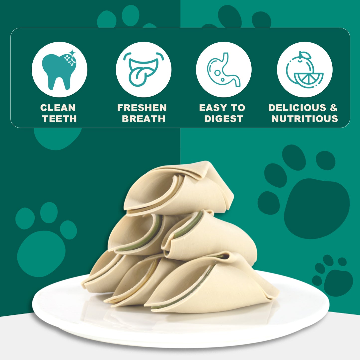 HUWZZE Dental Chews for Dogs, Chicken Spinach Dental Dog Treats Chewy Snacks, Oral Care and Hygiene Chews 14.1 oz