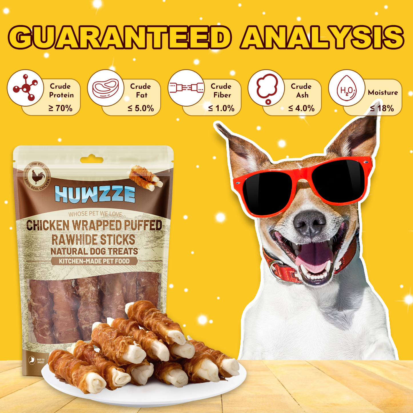 HUWZZE Chicken Wrapped Puffed Rawhide Sticks, Grain Free Dog Treats Chewy Snacks 11.1 oz