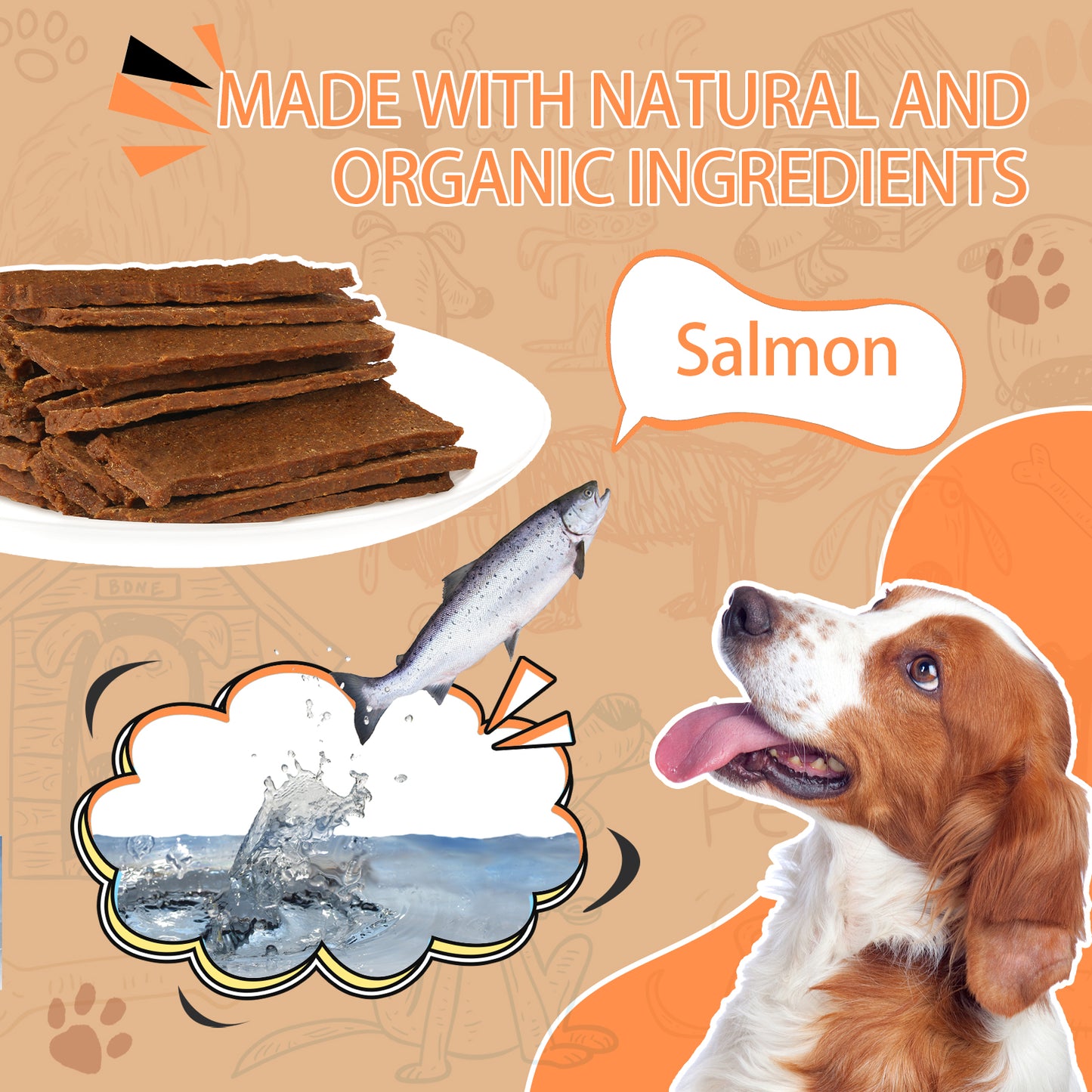 HUWZZE Salmon Jerky Tenders for Dogs & Cats, Natural Dog Treats Snacks Made with Real Salmon 14.1 oz