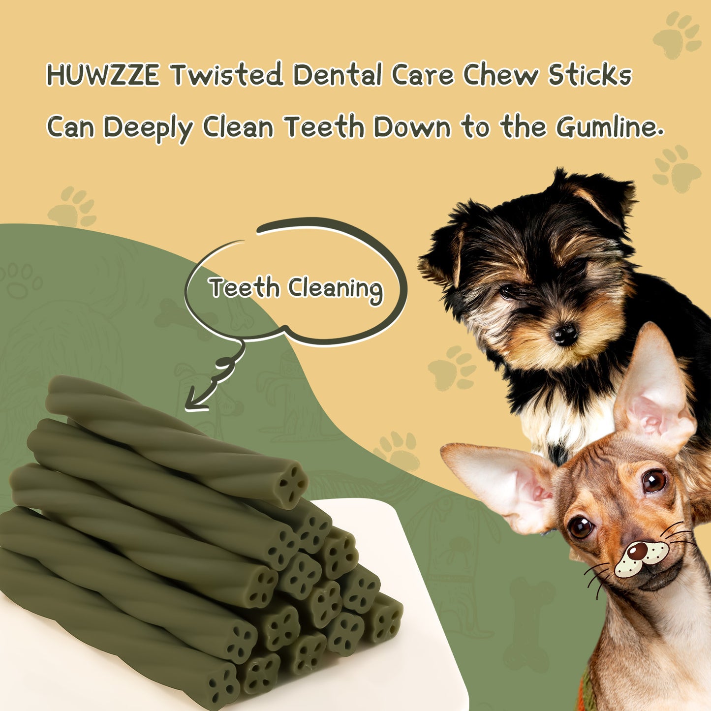 HUWZZE Dental Chews for Dogs, Chicken Spinach Twisted Dental Sticks Dog Treats Chewy Snacks, Oral Care and Hygiene Chews 19.4 oz