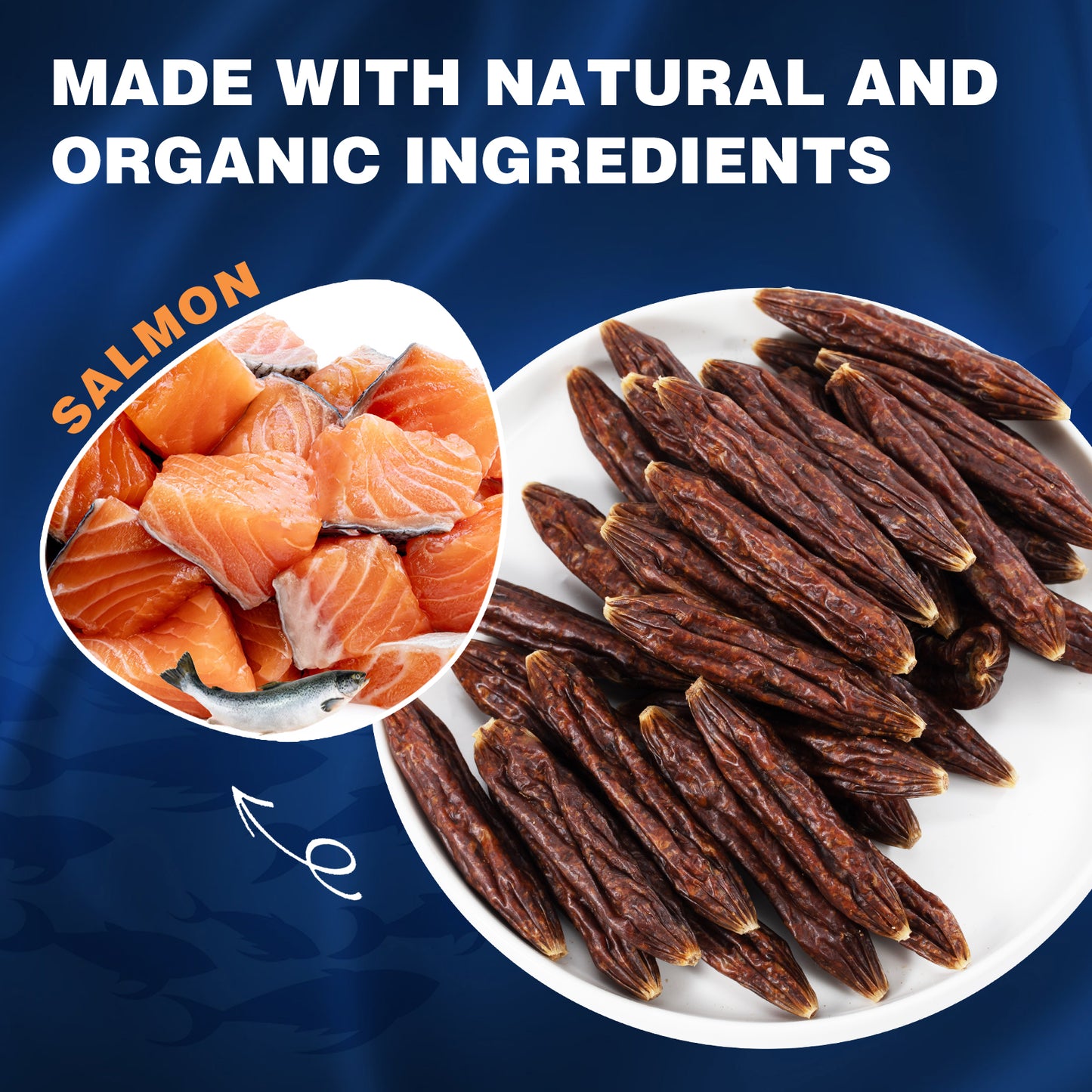 HUWZZE Salmon Sausage for Dogs & Cats, Human Grade Dog Treats Snacks 14.1 oz