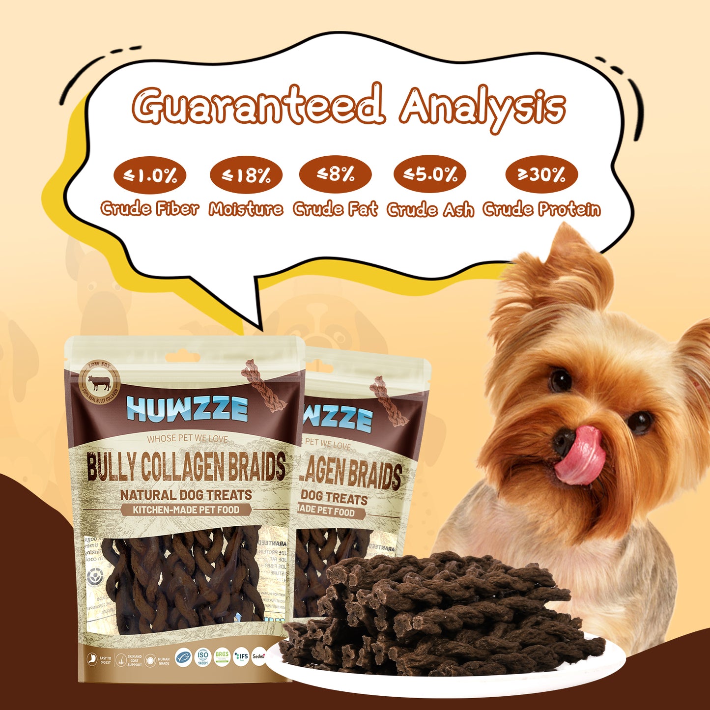 HUWZZE Bully Collagen Braids for Dogs, Rawhide Free Dog Treats Chewy Snacks 10.6 oz