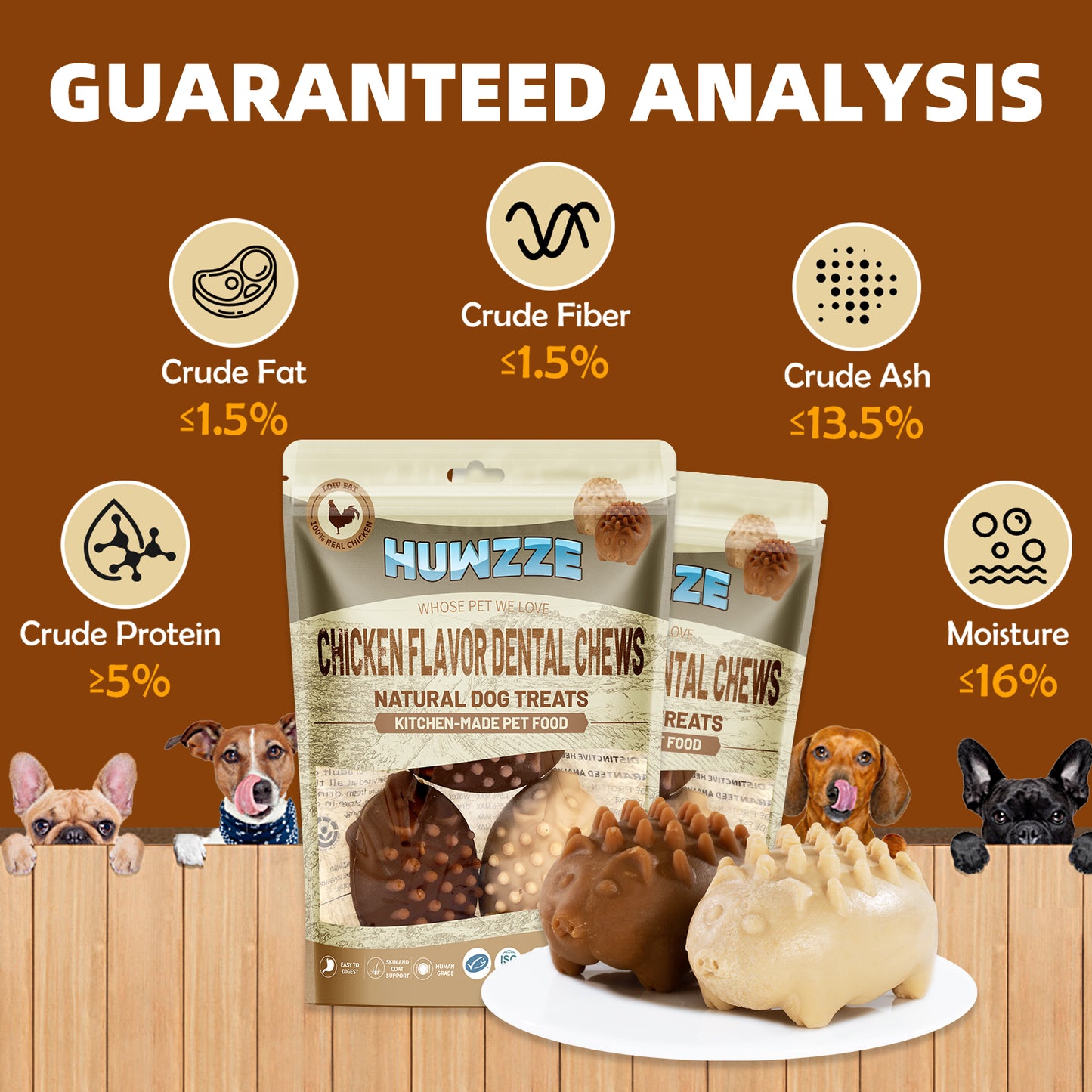 HUWZZE Dental Chews for Dogs, Chicken Flavor Dental Dog Treats Chewy Snacks, Oral Care and Hygiene Chews 15.1 oz