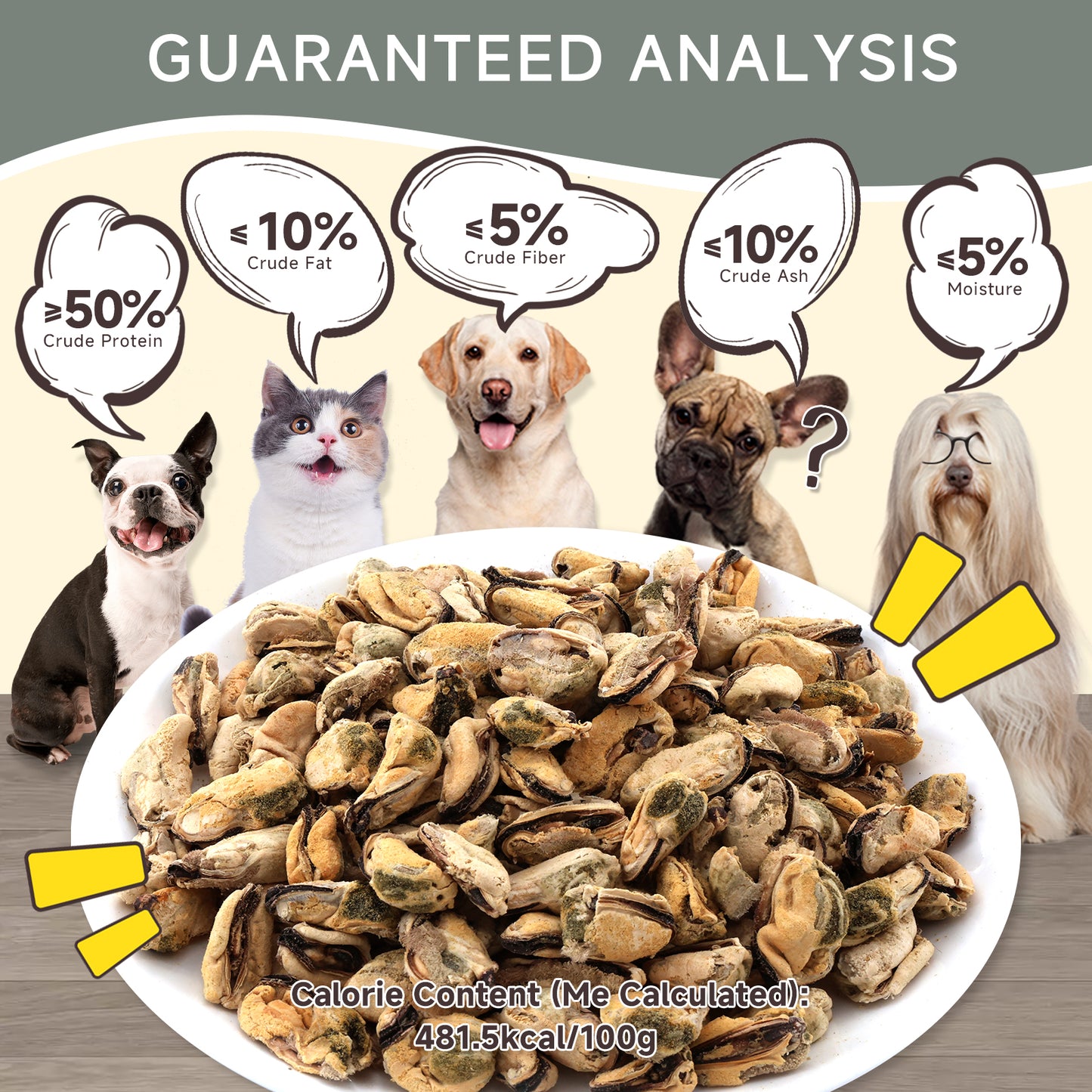 HUWZZE Freeze Dried Green Lipped Mussel Treats for Cats & Dogs, Single Ingredient All Natural Dog Treats Snacks-Human Grade Pet Food Perfect for Training 3.2 oz