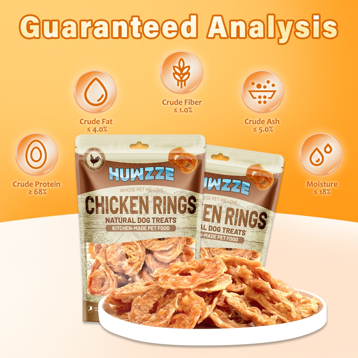 HUWZZE Chicken Rings for Dogs & Cats, High Protein Dog Treats Chewy Snacks, Grain Free Chicken Jerky 14.1 oz