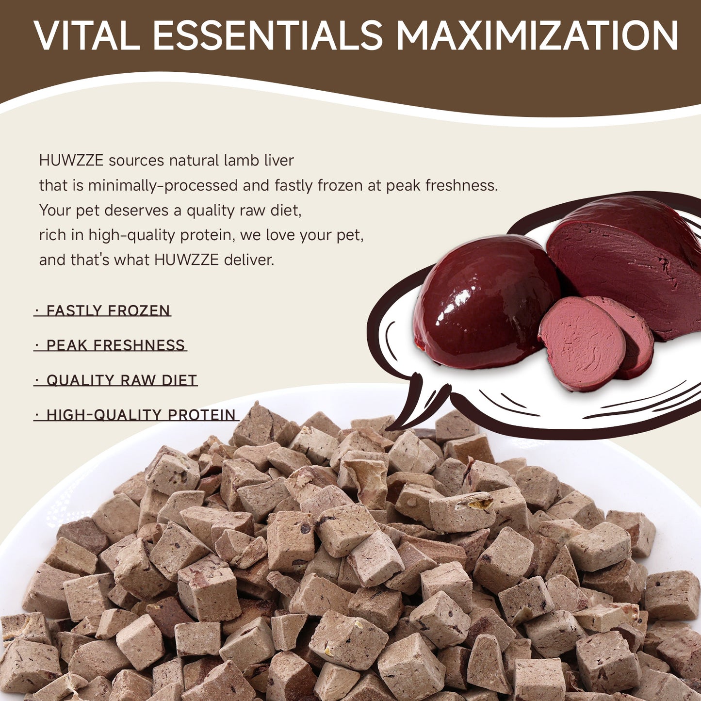 HUWZZE Freeze Dried Lamb Liver Treats for Cats & Dogs, Single Ingredient All Natural Dog Treats Snacks-Grain Free Pet Food Perfect for Training 6.2 oz