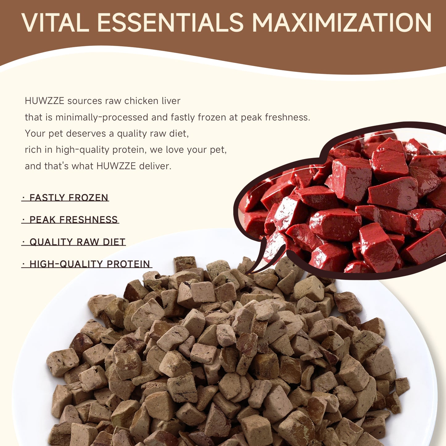 HUWZZE Freeze Dried Chicken Liver Treats for Cats & Dogs, Single Ingredient All Natural Dog Treats Snacks-Grain Free Pet Food Perfect for Training 4.6 oz