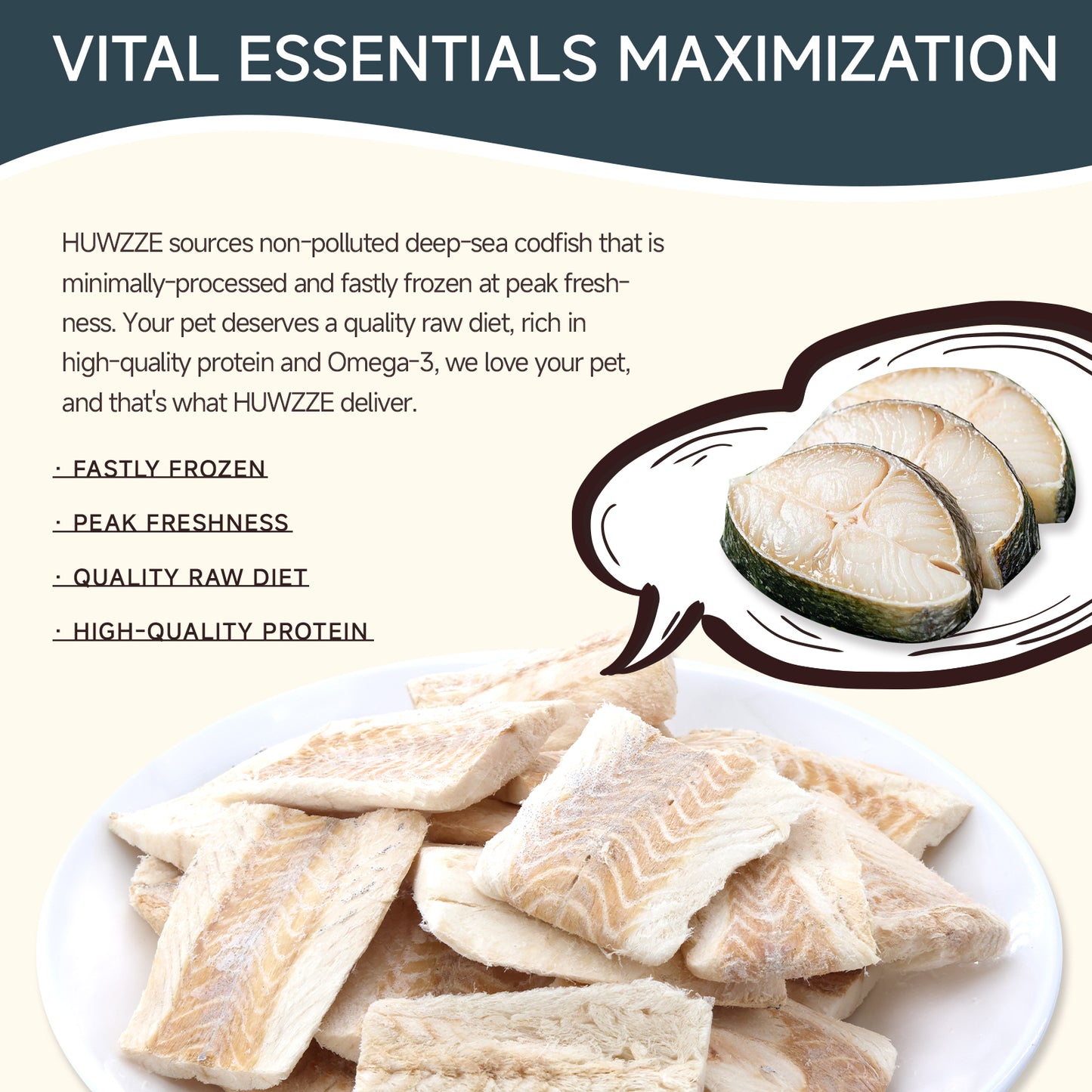 HUWZZE Freeze Dried Codfish Treats for Cats & Dogs, Single Ingredient All Natural Dog Treats Snacks-Grain Free Pet Food Perfect for Training 2.8 oz