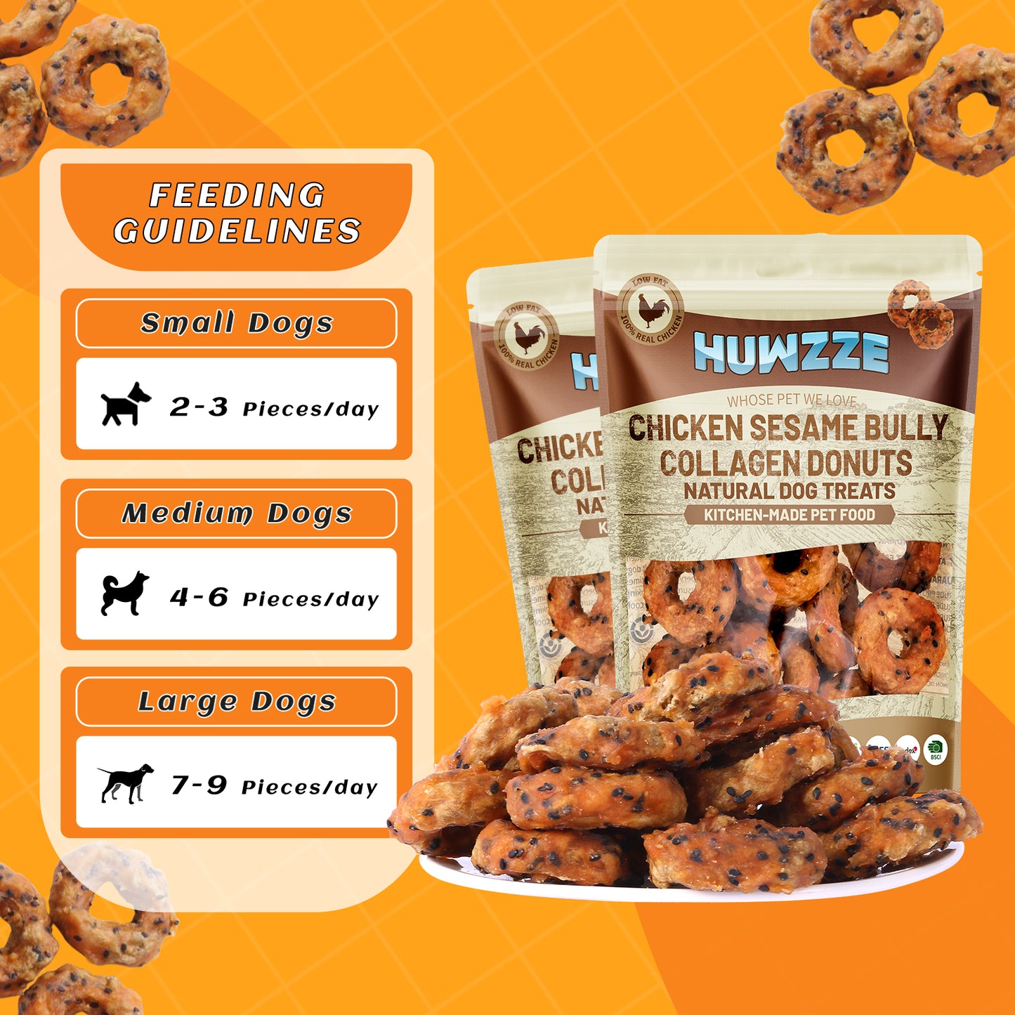 HUWZZE Chicken Sesame Bully Collagen Donuts for Dogs, Rawhide Free Dog Treats Chewy Snacks 11.6 oz