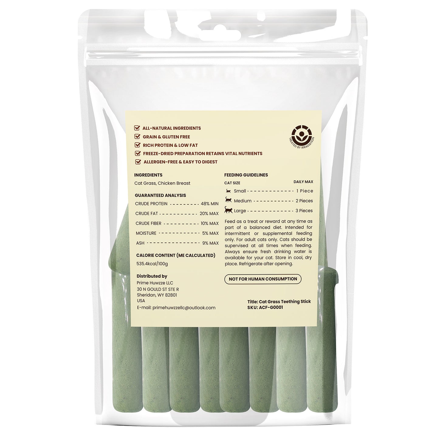 HUWZZE Cat Grass Teething Stick for Cats, 100% Natural Cat Treats Snacks Edible Cat Chew Toys for Teeth Cleaning and Hairball Removal in Cats 4.6 oz