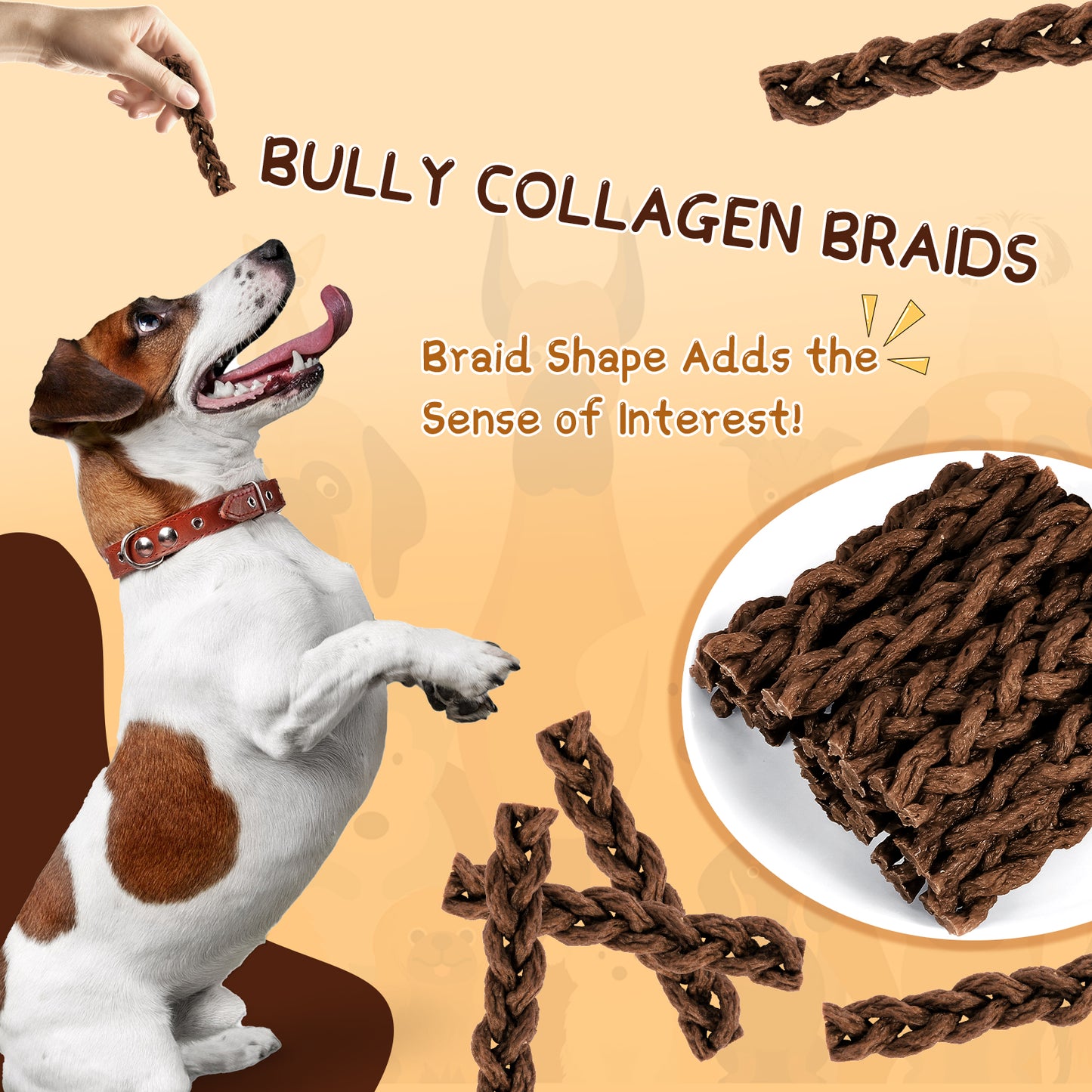HUWZZE Bully Collagen Braids for Dogs, Rawhide Free Dog Treats Chewy Snacks 10.6 oz