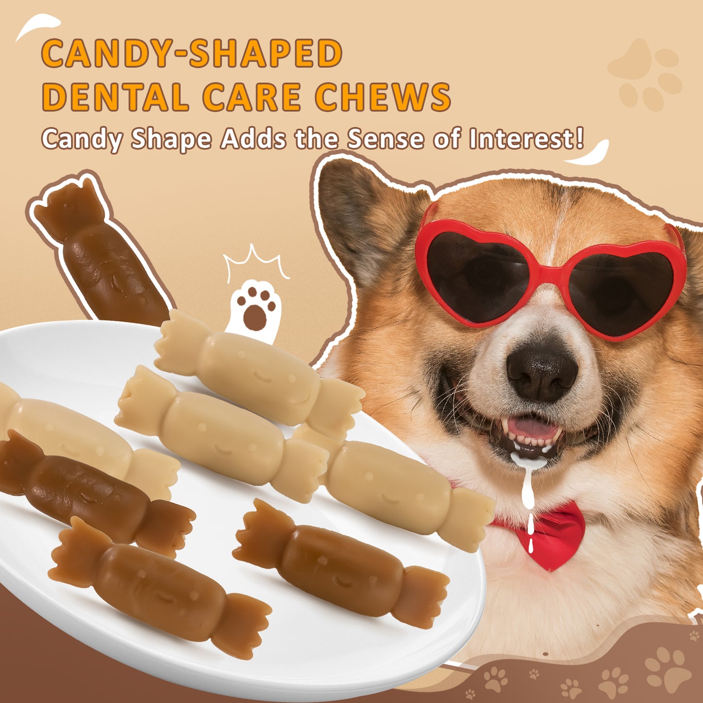 HUWZZE Dental Chews for Dogs, Chicken Flavor Dental Dog Treats Chewy Snacks, Candy-shaped Oral Care and Hygiene Chews 21.2 oz