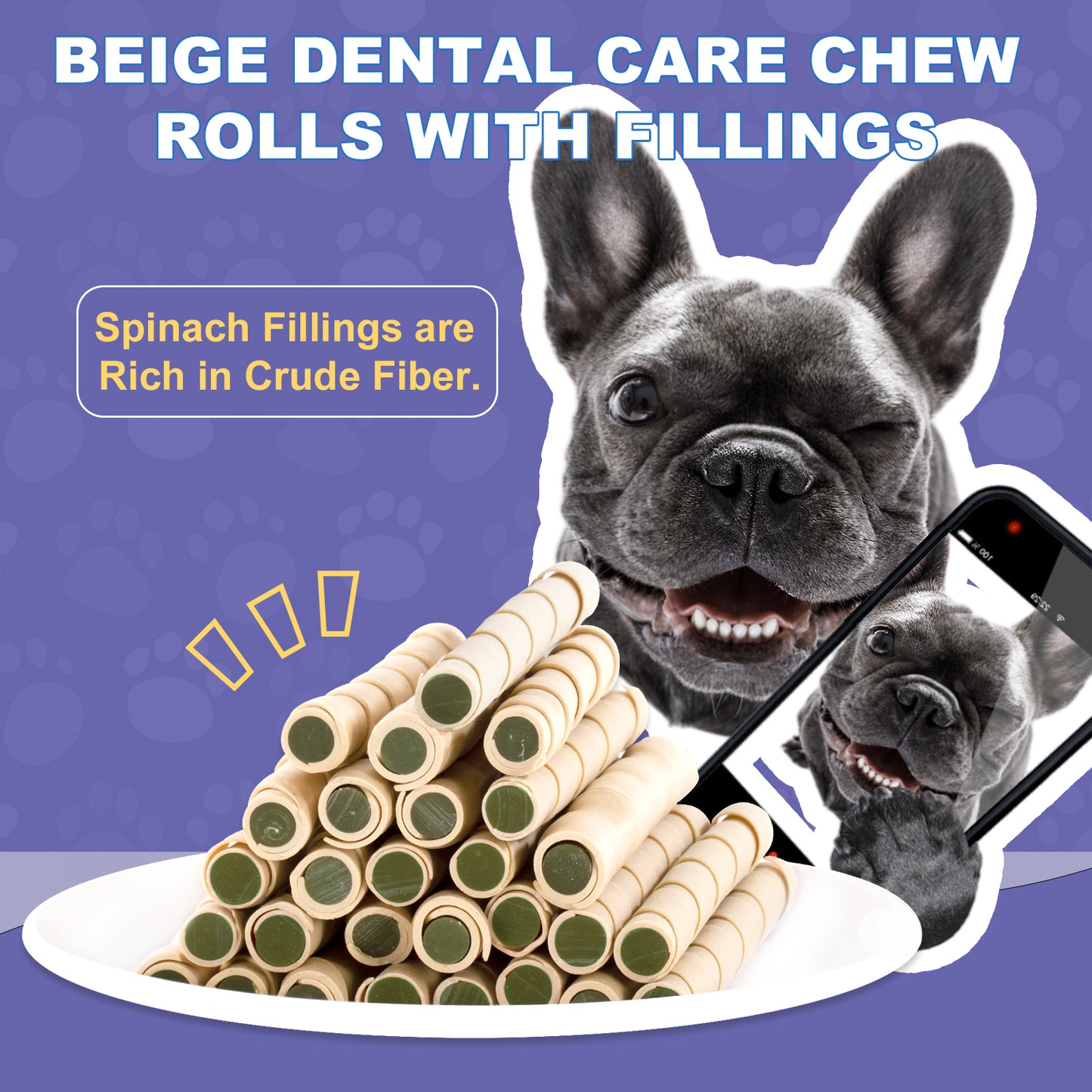 HUWZZE Dental Chews for Dogs, Chicken Spinach Dental Sticks Dog Treats Chewy Snacks, Oral Care and Hygiene Chews 24.7 oz