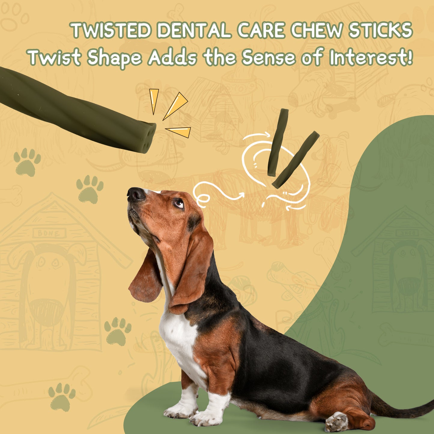 HUWZZE Dental Chews for Dogs, Chicken Spinach Twisted Dental Sticks Dog Treats Chewy Snacks, Oral Care and Hygiene Chews 19.4 oz