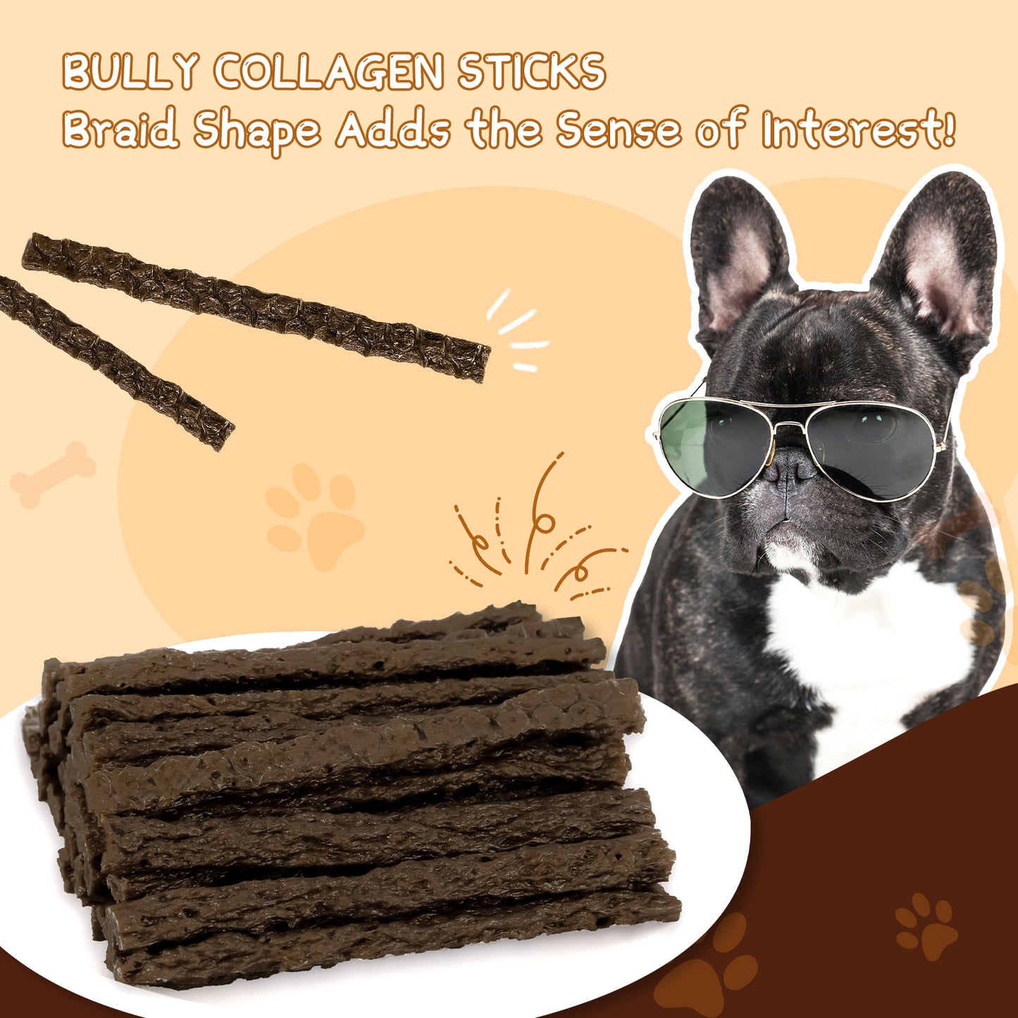 HUWZZE Bully Collagen Sticks for Dogs, Rawhide Free Dog Treats Chewy Snacks 14.1 oz