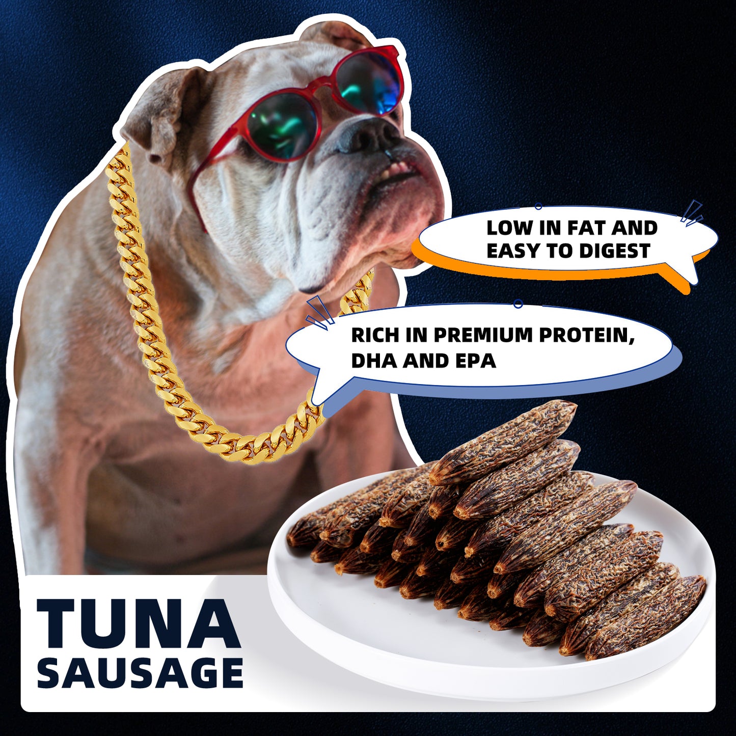HUWZZE Tuna Sausage for Dogs & Cats, Human Grade Dog Treats Snacks 14.1 oz