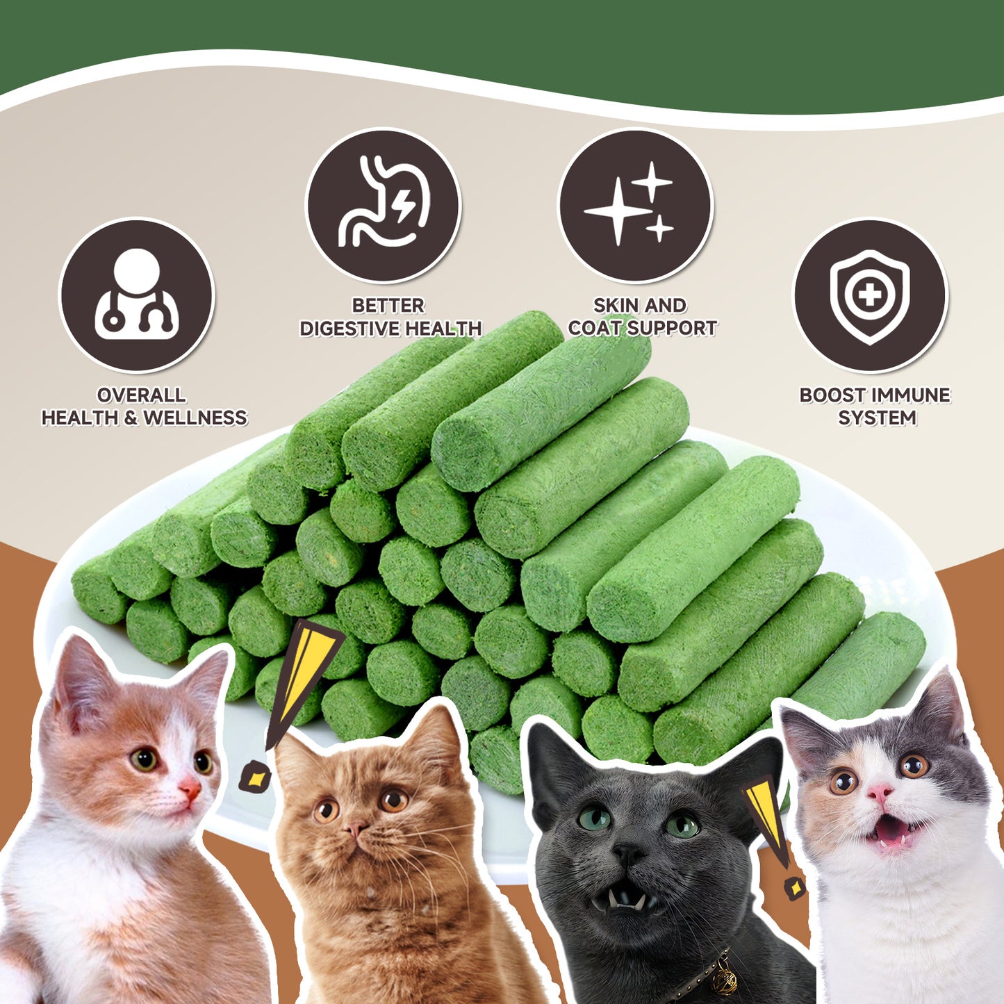 HUWZZE Cat Grass Teething Stick for Cats, 100% Natural Cat Treats Snacks Edible Cat Chew Toys for Teeth Cleaning and Hairball Removal in Cats 4.6 oz