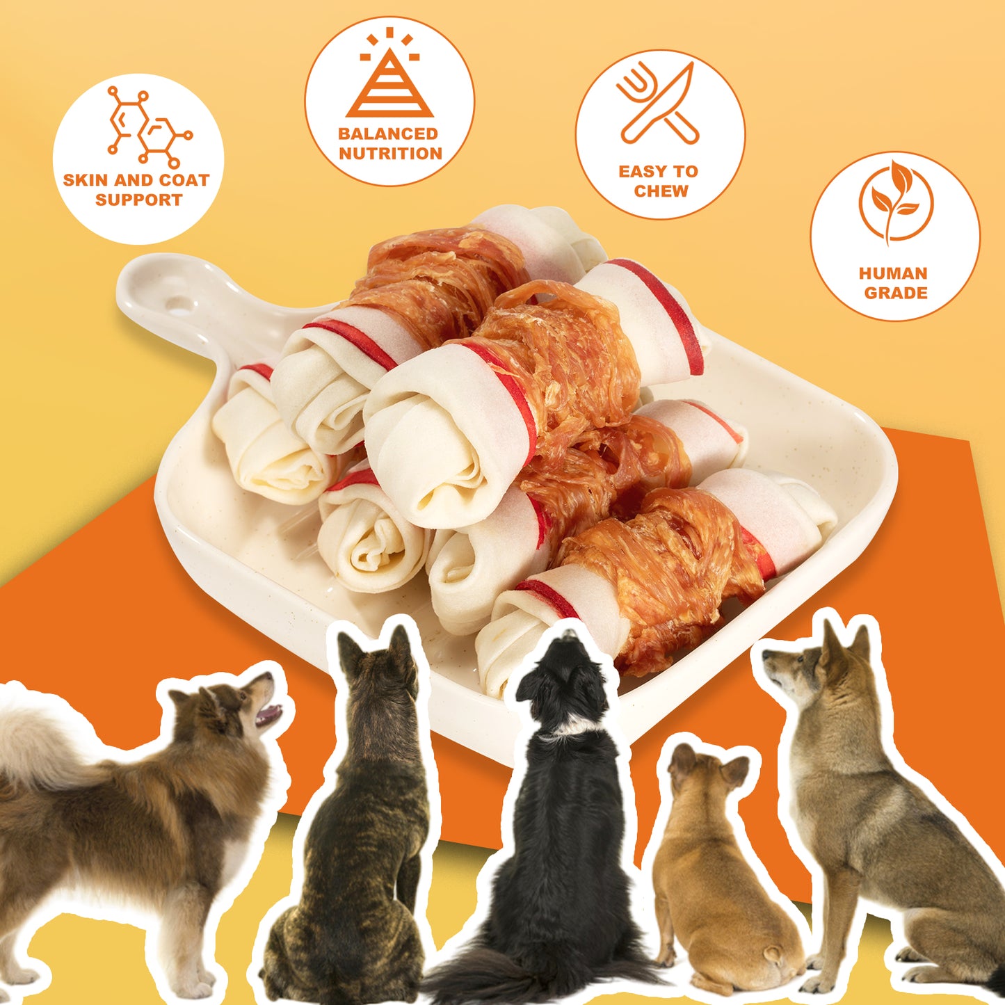 HUWZZE Chicken Wrap Knotted Rawhide Bones for Dogs, Grain Free Dog Treats Chewy Snacks 12.5 oz