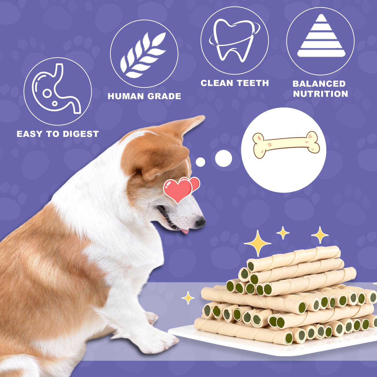 HUWZZE Dental Chews for Dogs, Chicken Spinach Dental Sticks Dog Treats Chewy Snacks, Oral Care and Hygiene Chews 24.7 oz