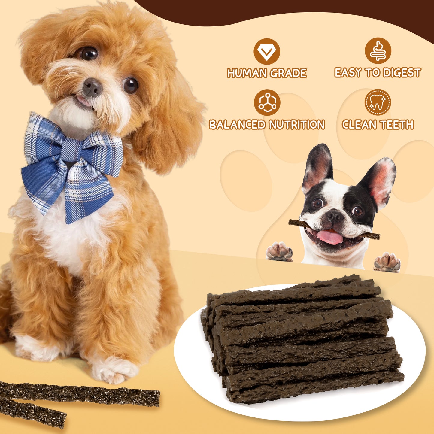 HUWZZE Bully Collagen Sticks for Dogs, Rawhide Free Dog Treats Chewy Snacks 14.1 oz