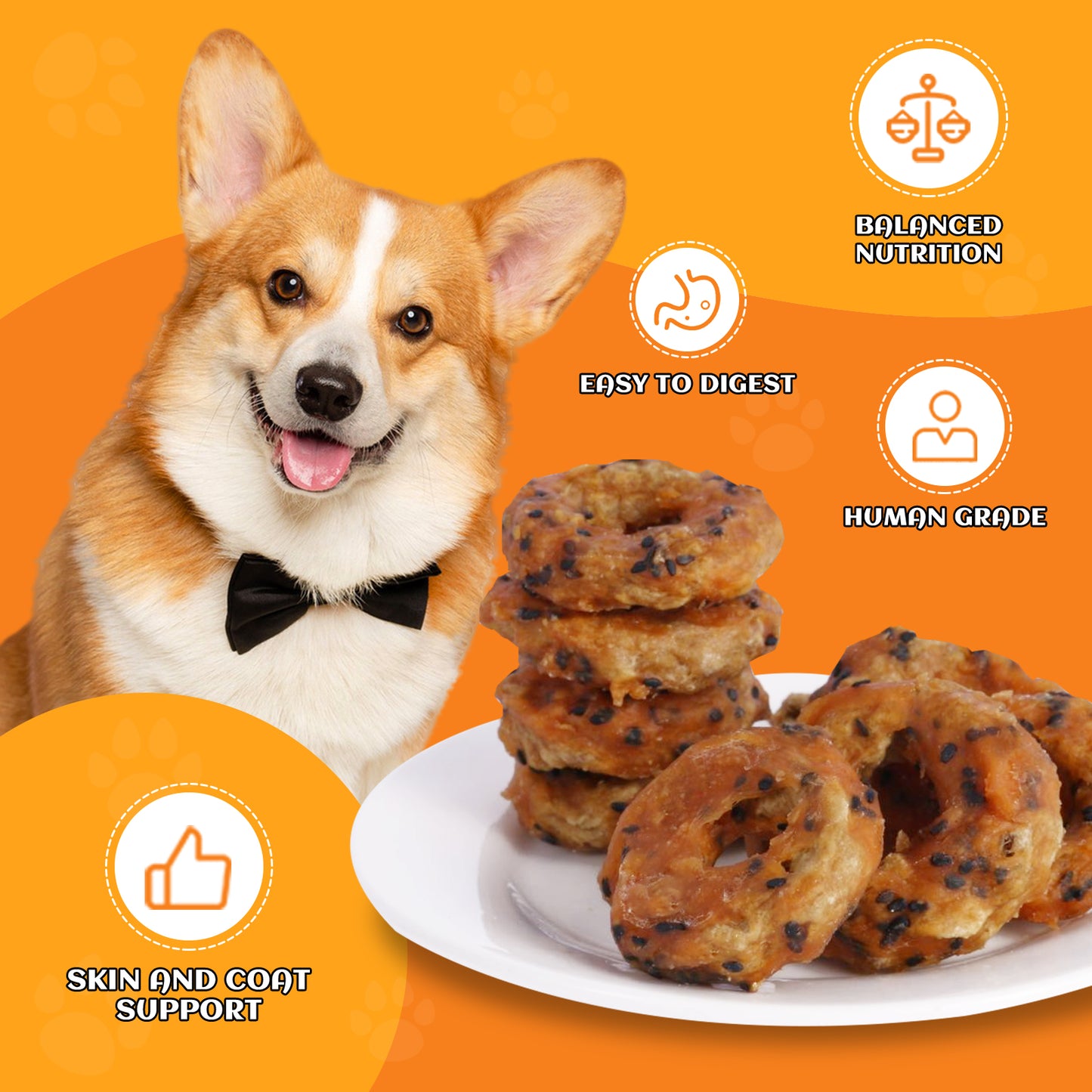 HUWZZE Chicken Sesame Bully Collagen Donuts for Dogs, Rawhide Free Dog Treats Chewy Snacks 11.6 oz