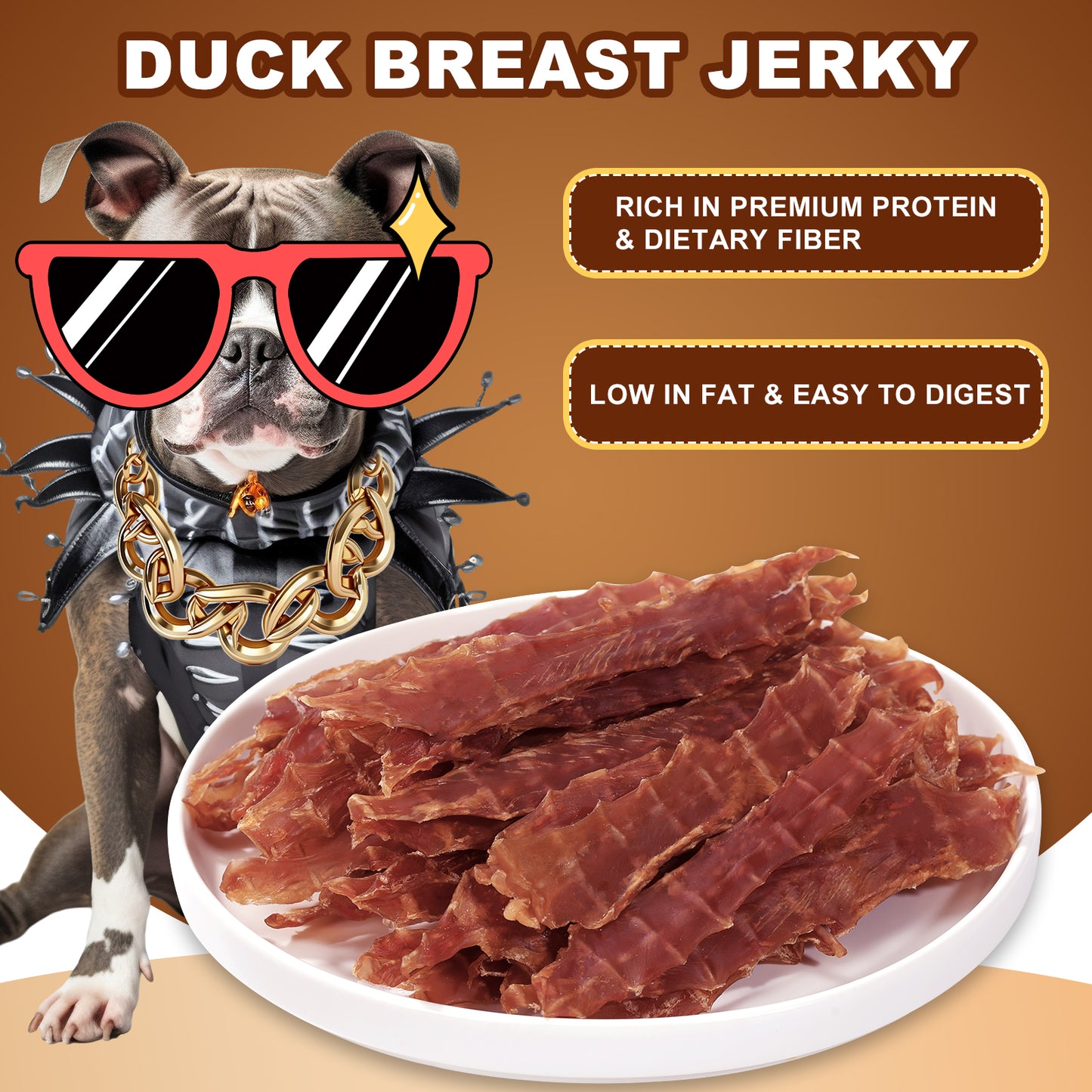 HUWZZE Duck Breast Jerky for Dogs, Natural Dog Treats Chewy Snacks Made with Real Duck Breast 10.6 oz