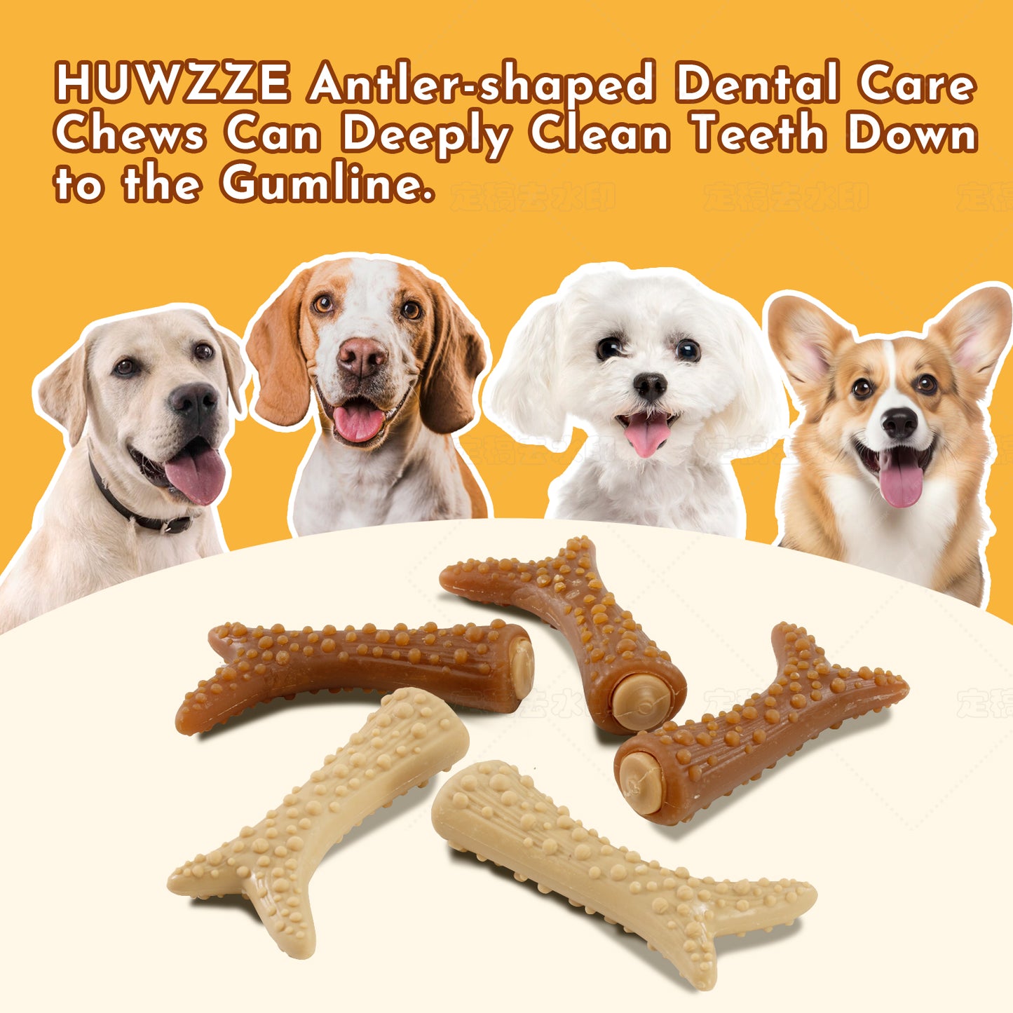 HUWZZE Dental Chews for Dogs, Chicken Flavor Dental Dog Treats Chewy Snacks, Oral Care and Hygiene Chews 18.2 oz