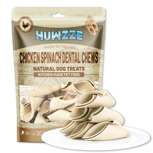 HUWZZE Dental Chews for Dogs, Chicken Spinach Dental Dog Treats Chewy Snacks, Oral Care and Hygiene Chews 14.1 oz