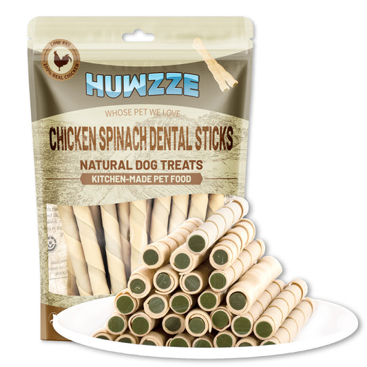 HUWZZE Dental Chews for Dogs, Chicken Spinach Dental Sticks Dog Treats Chewy Snacks, Oral Care and Hygiene Chews 24.7 oz